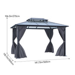 3 x 3.6m Hardtop Patio Gazebo with Curtains, Double-Tier Roof, Steel & Aluminium Frame, Outdoor Garden Sun Shelter Canopy, 2.7m High