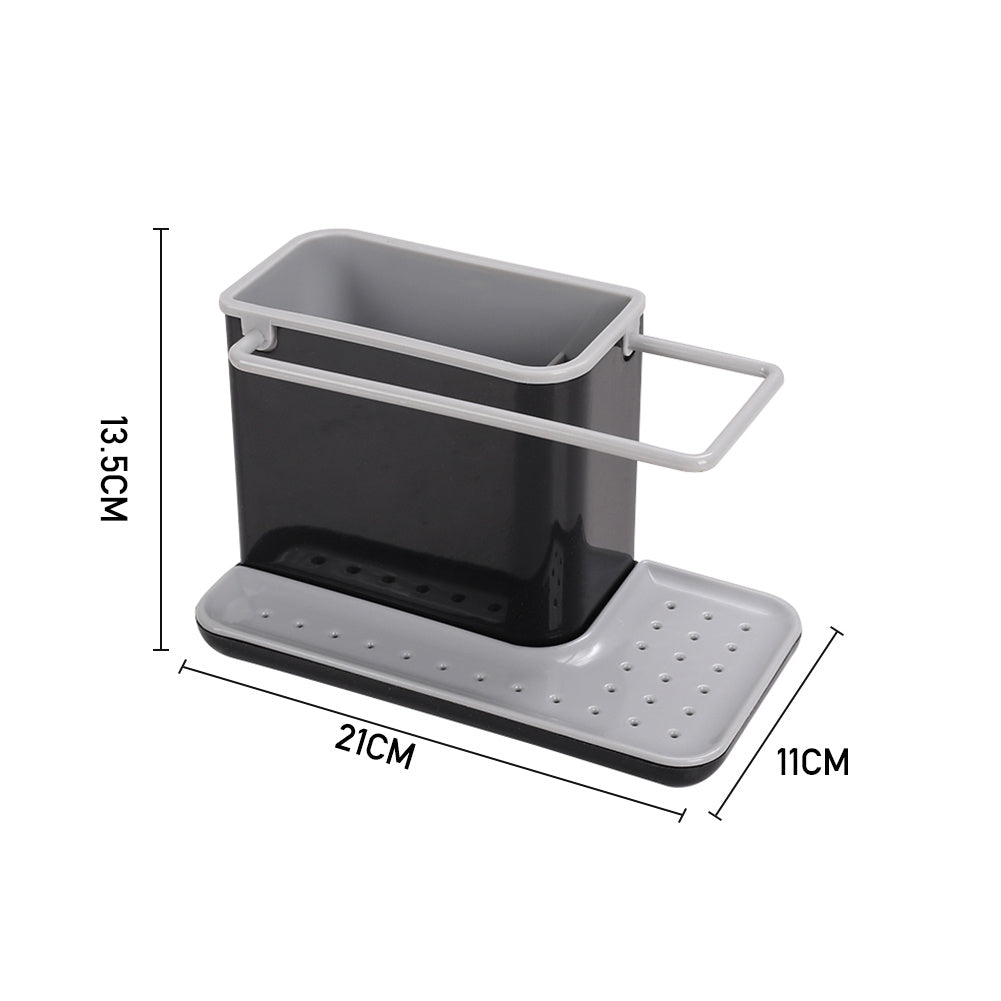 Kitchen Sponge Cloth Holder Sink Caddy Organiser | Black & Grey