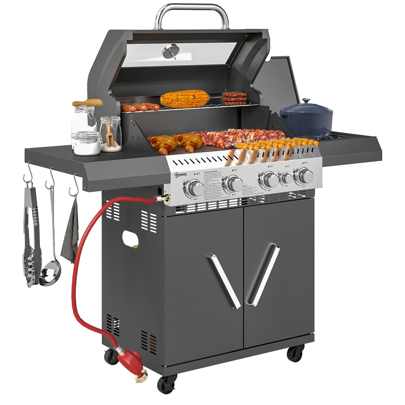 4+1 Burner Gas Bbq With Clear Lid