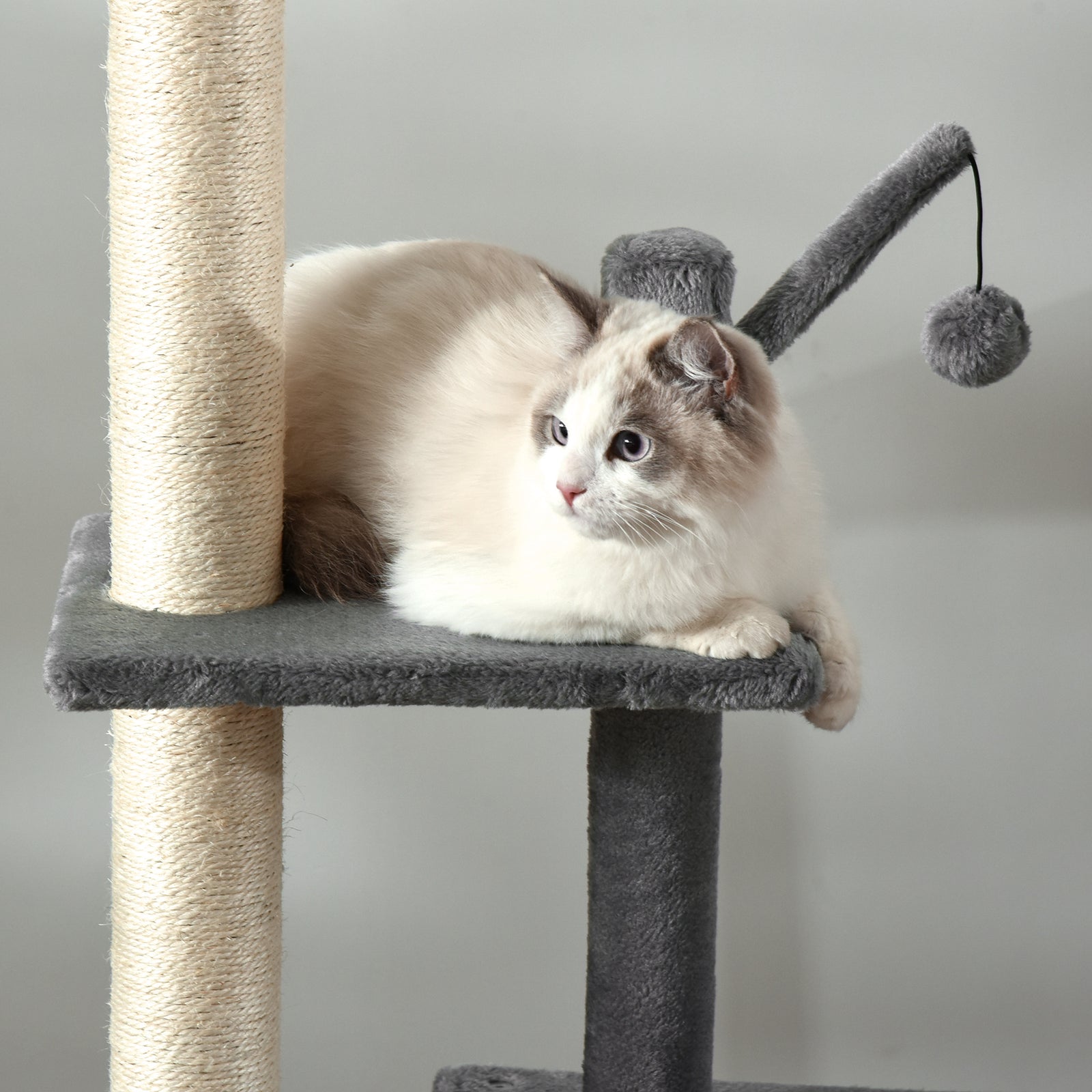 238-270cm Cat Tree Tower Ceiling High W/ Sisal Scratching Post Light Grey