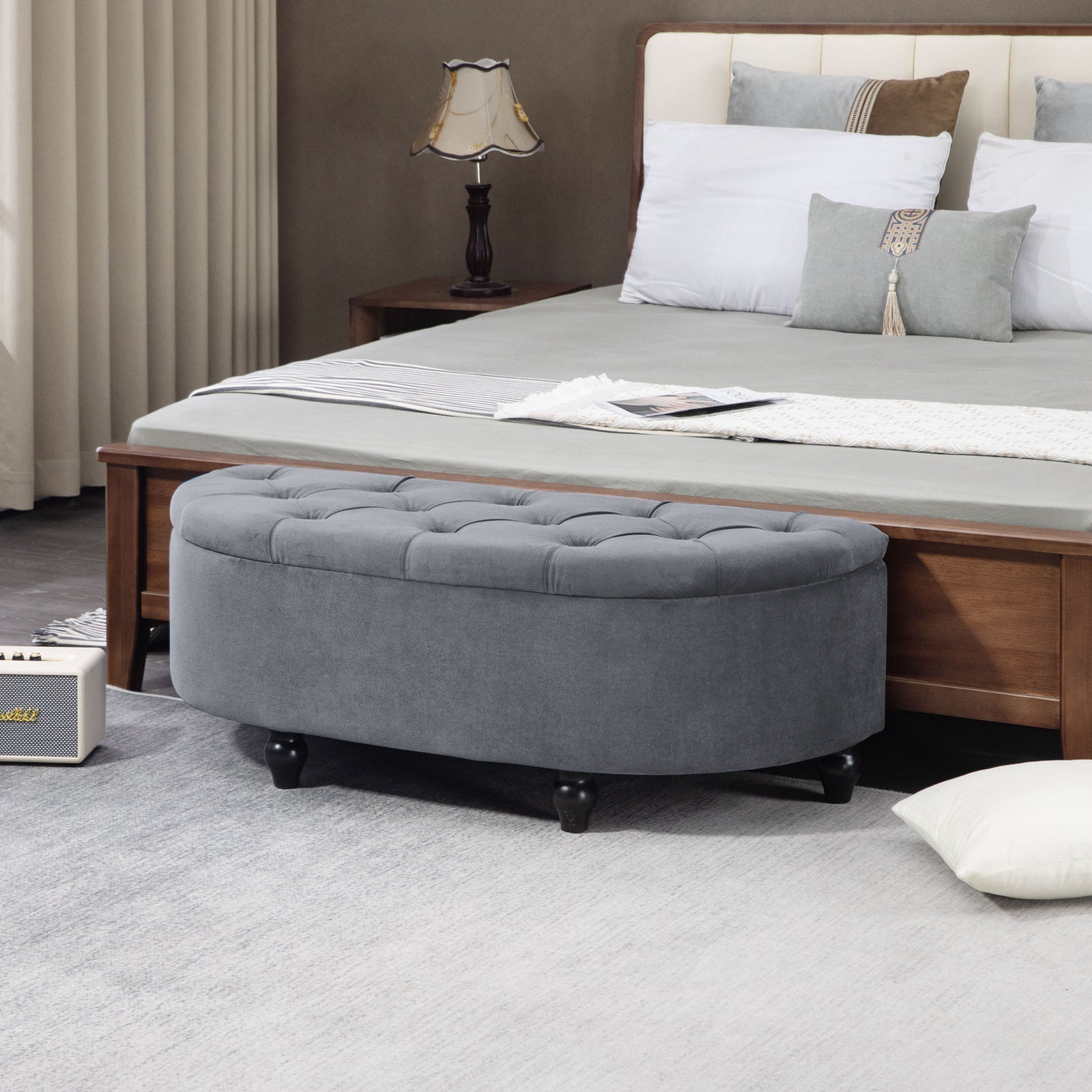Semi-circle Bed End Bench Ottoman With Storage | Dark Gray