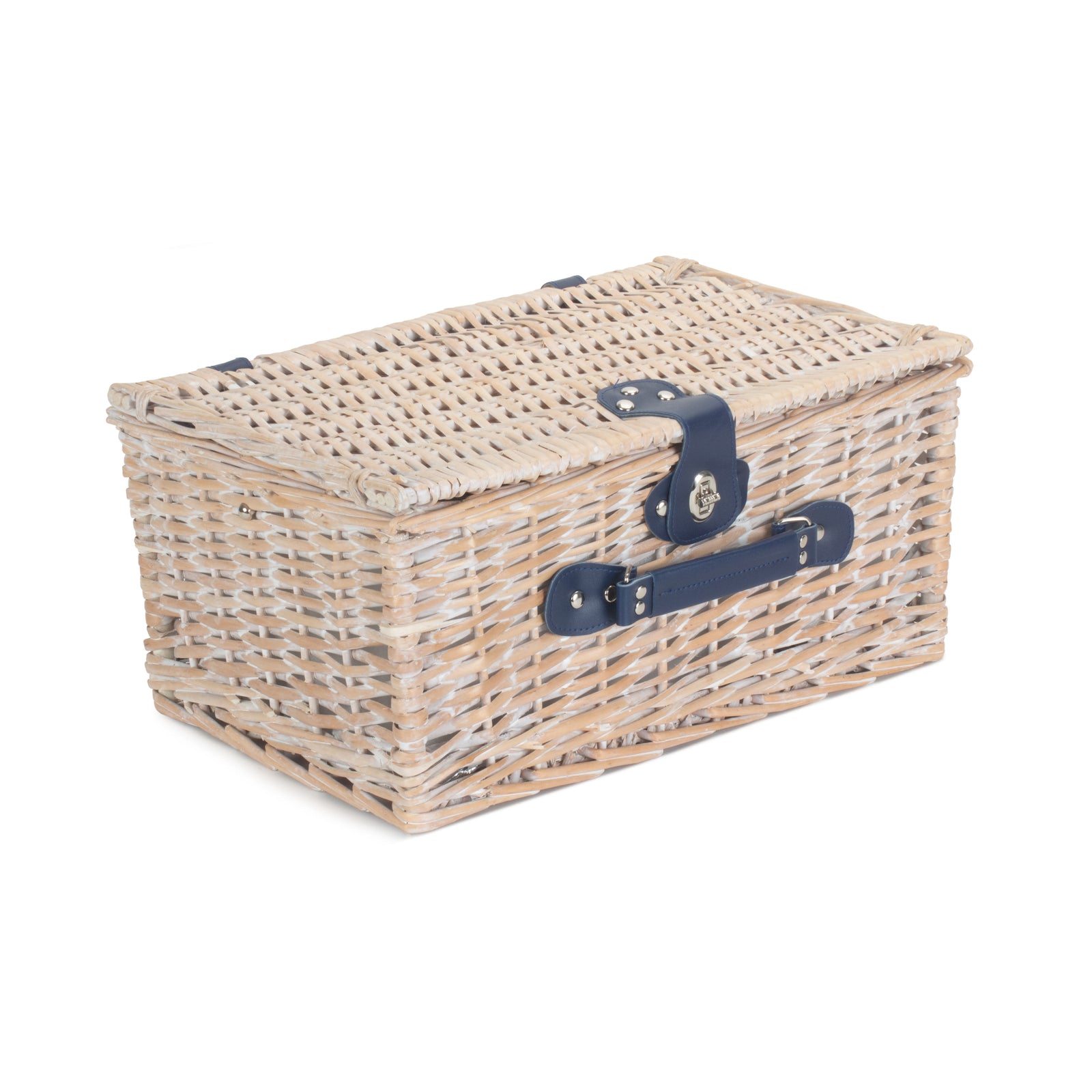 Gingham 2 Person Fitted Picnic Wicker Basket | Blue