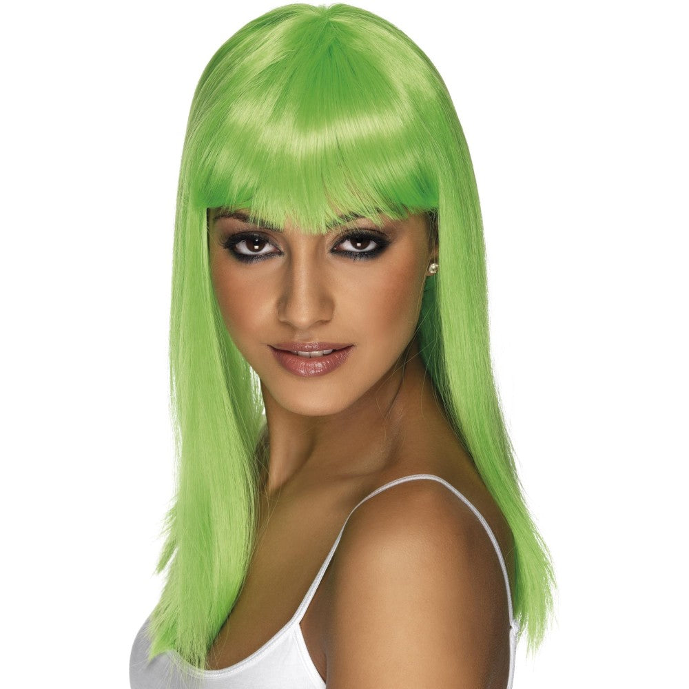 Glamourama Long And Straight Wig With Fringe | Neon Green