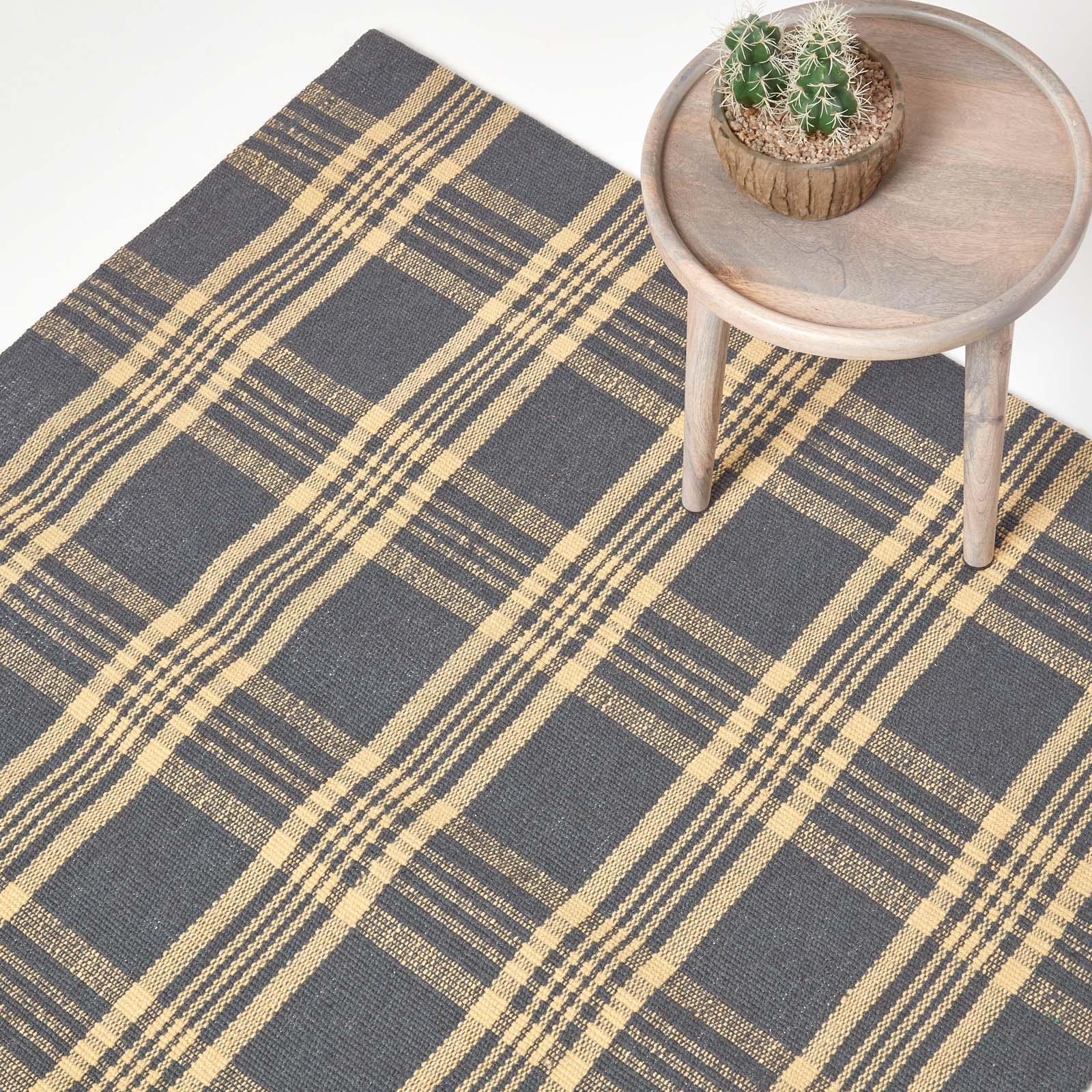Tartan Check Non-slip 100% Wool Rug | 150cm x 240cm | Grey