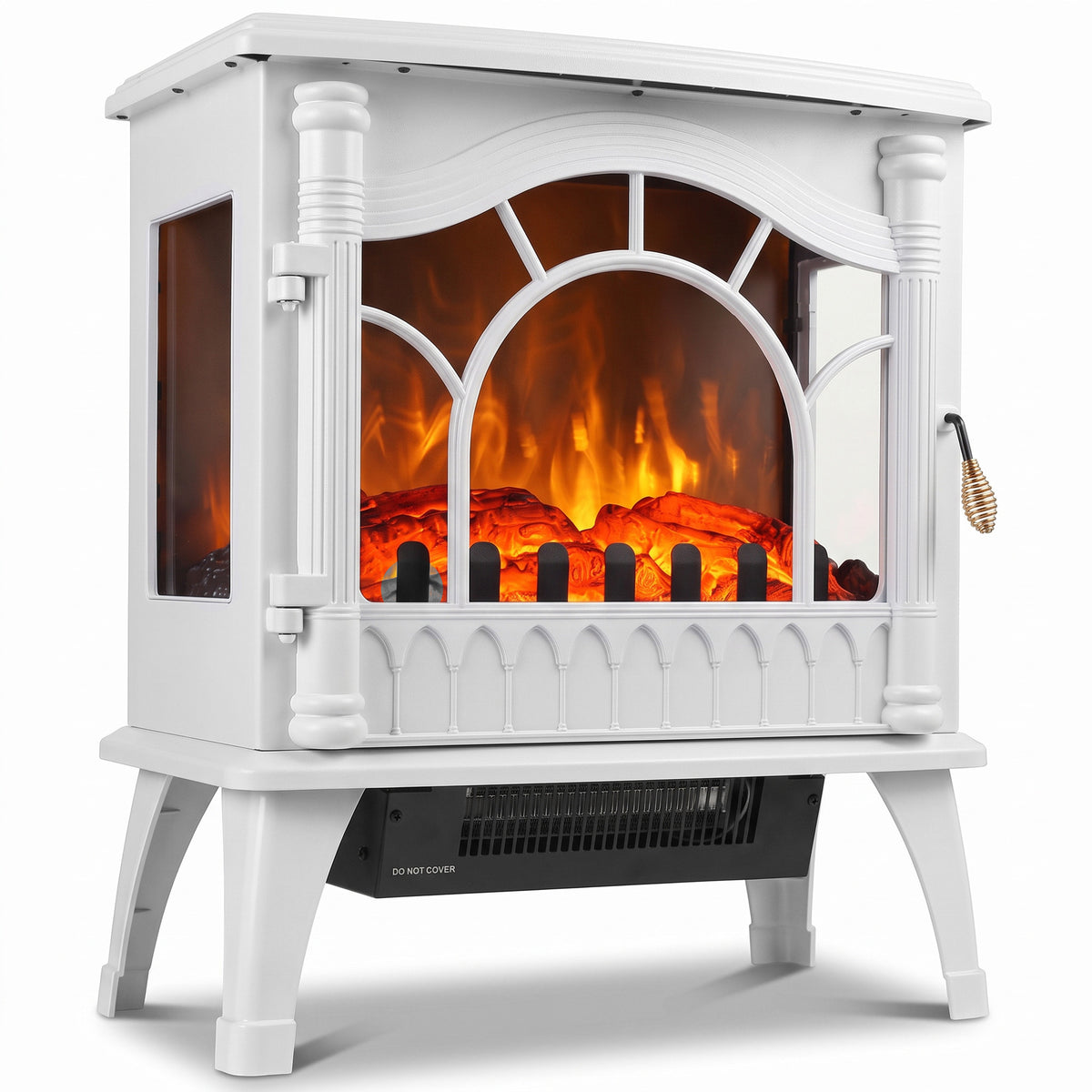 3-sided Glass Electric Fire Fan Heater With Flame Effect | White