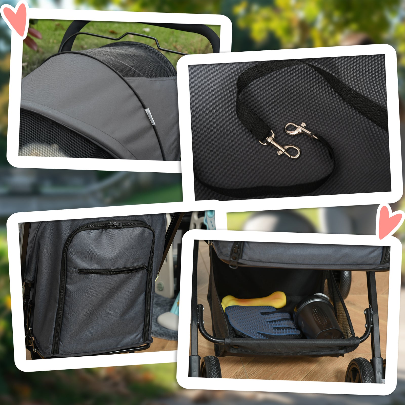 Pet Stroller Dog Foldable Travel Carriage With Reversible Handle | Gray