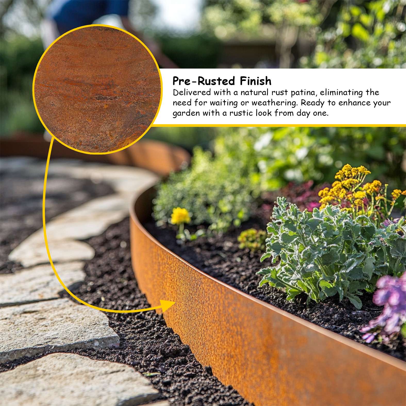 Pre Rusted Corten Metal Lawn Edging Garden Border Roll | 10m | Rust