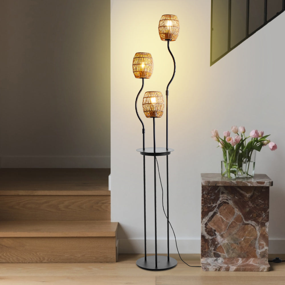 Breeins 3-light Braid Lampshade E27 Tray Table Floor Lamp