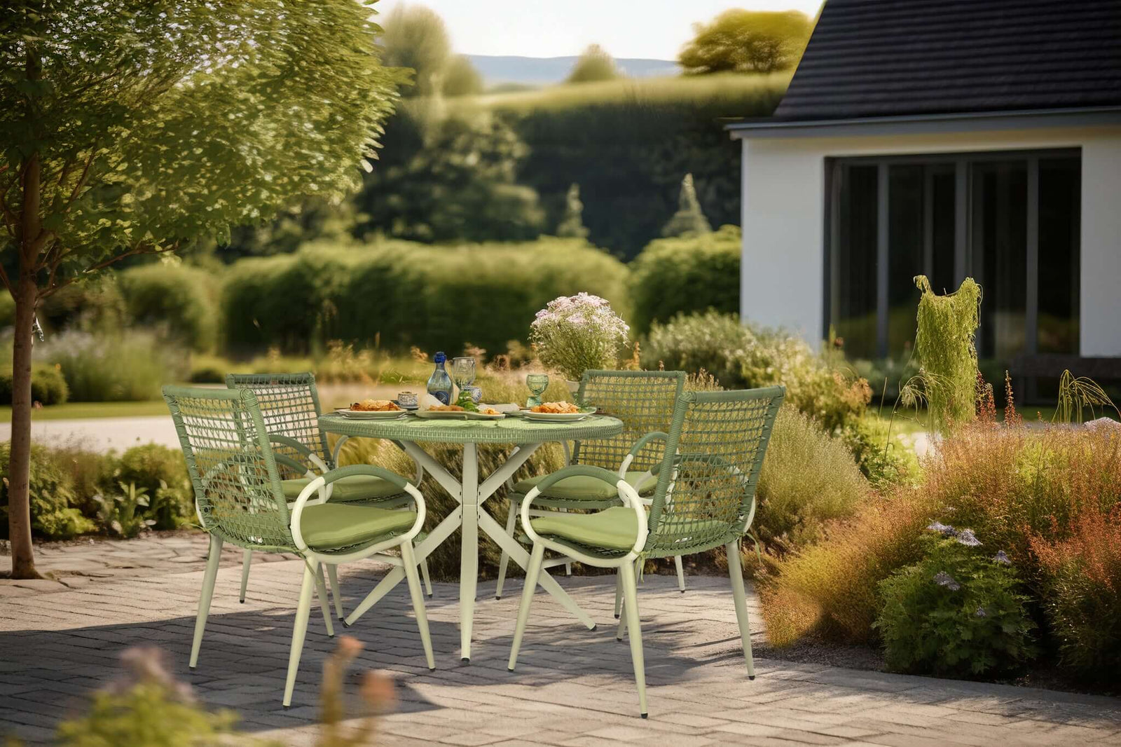 5-piece Rattan Outdoor Dining Set | Green