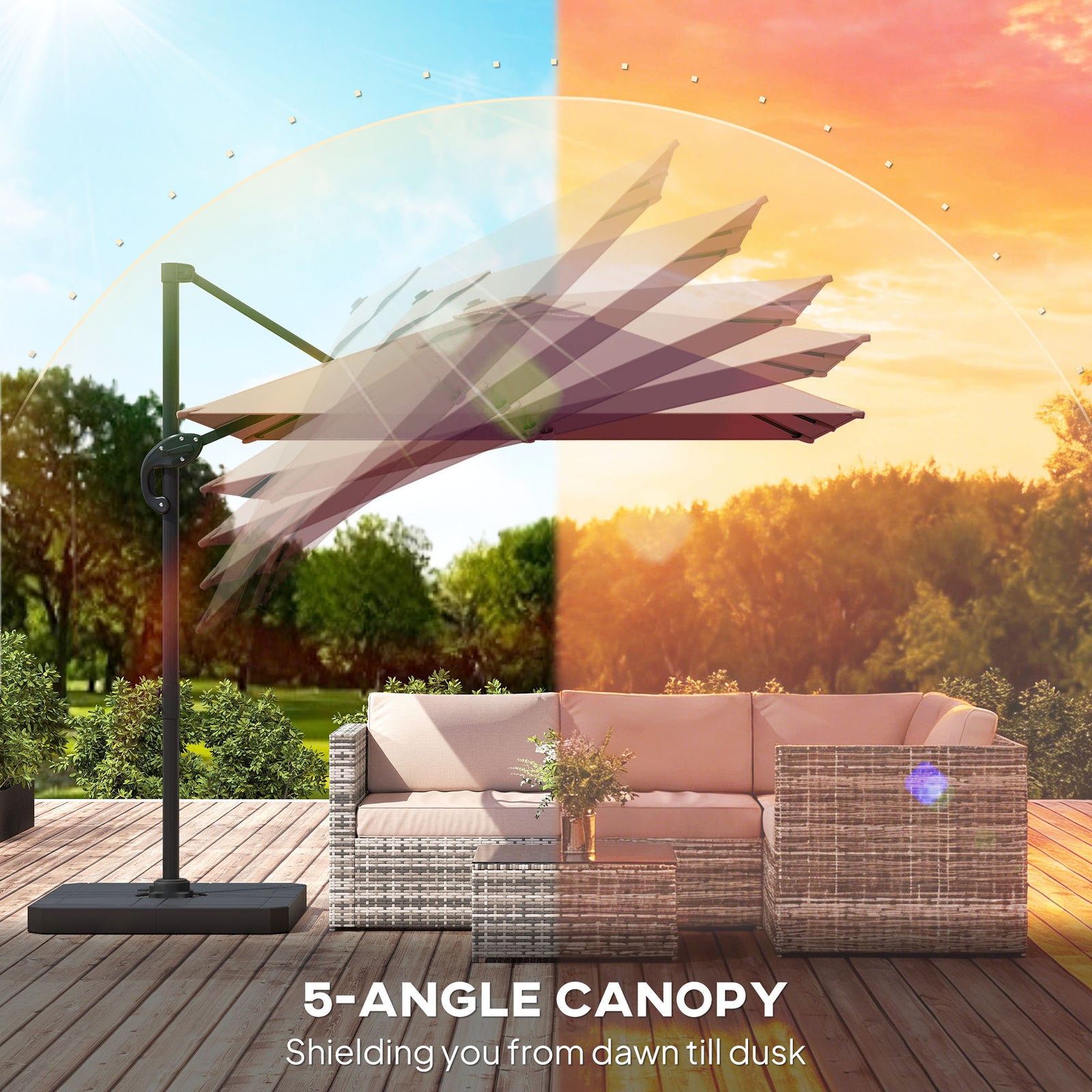 2.4 X 2.4 M Cantilever Parasol W/ Umbrella Weights | Khaki
