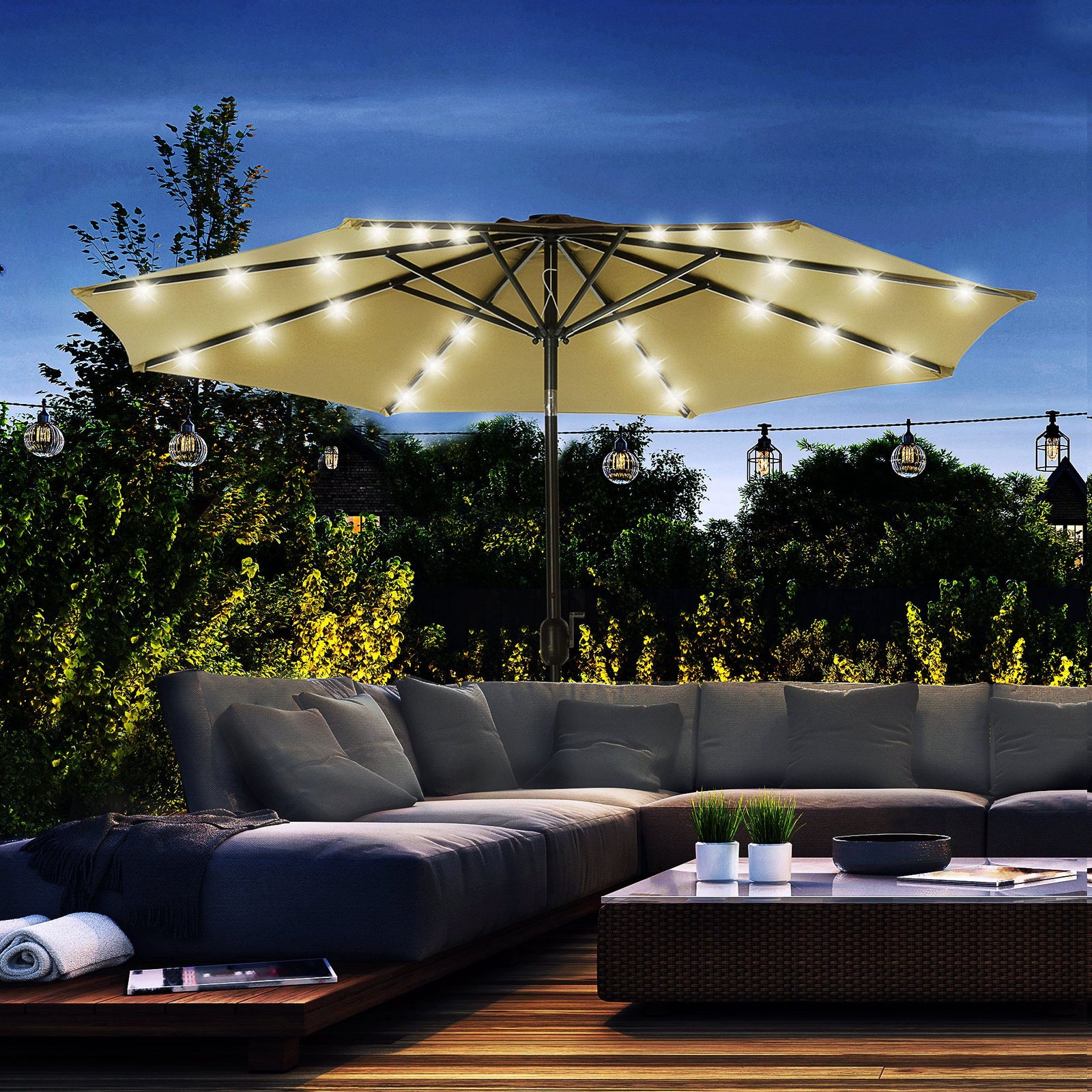 2.7m Patio Led Umbrella W/ Tilt/crank | Brown