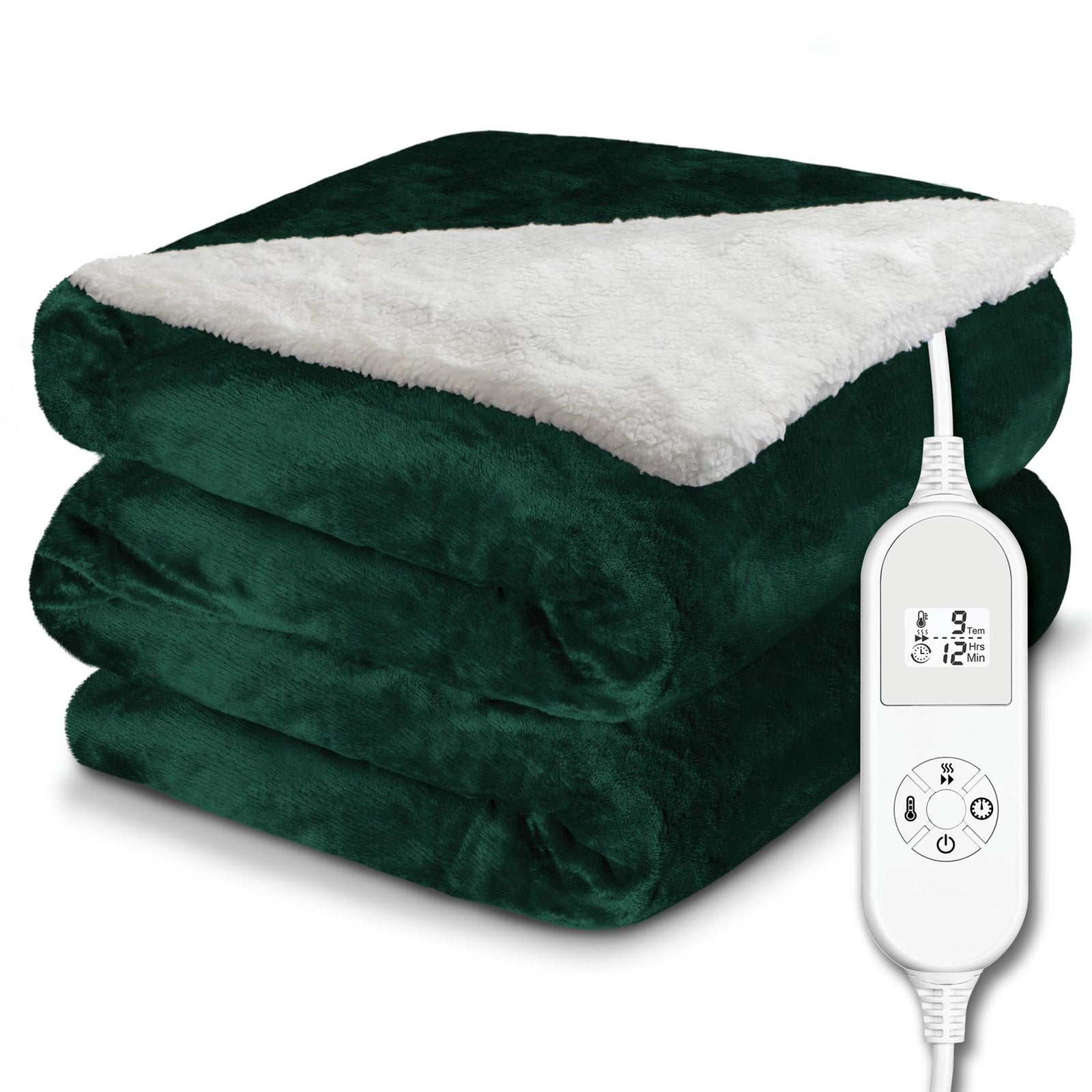 Sherpa Fleece Electric Heated Throw Over Blanket Double Polyester 160cm X 120cm | L | Green