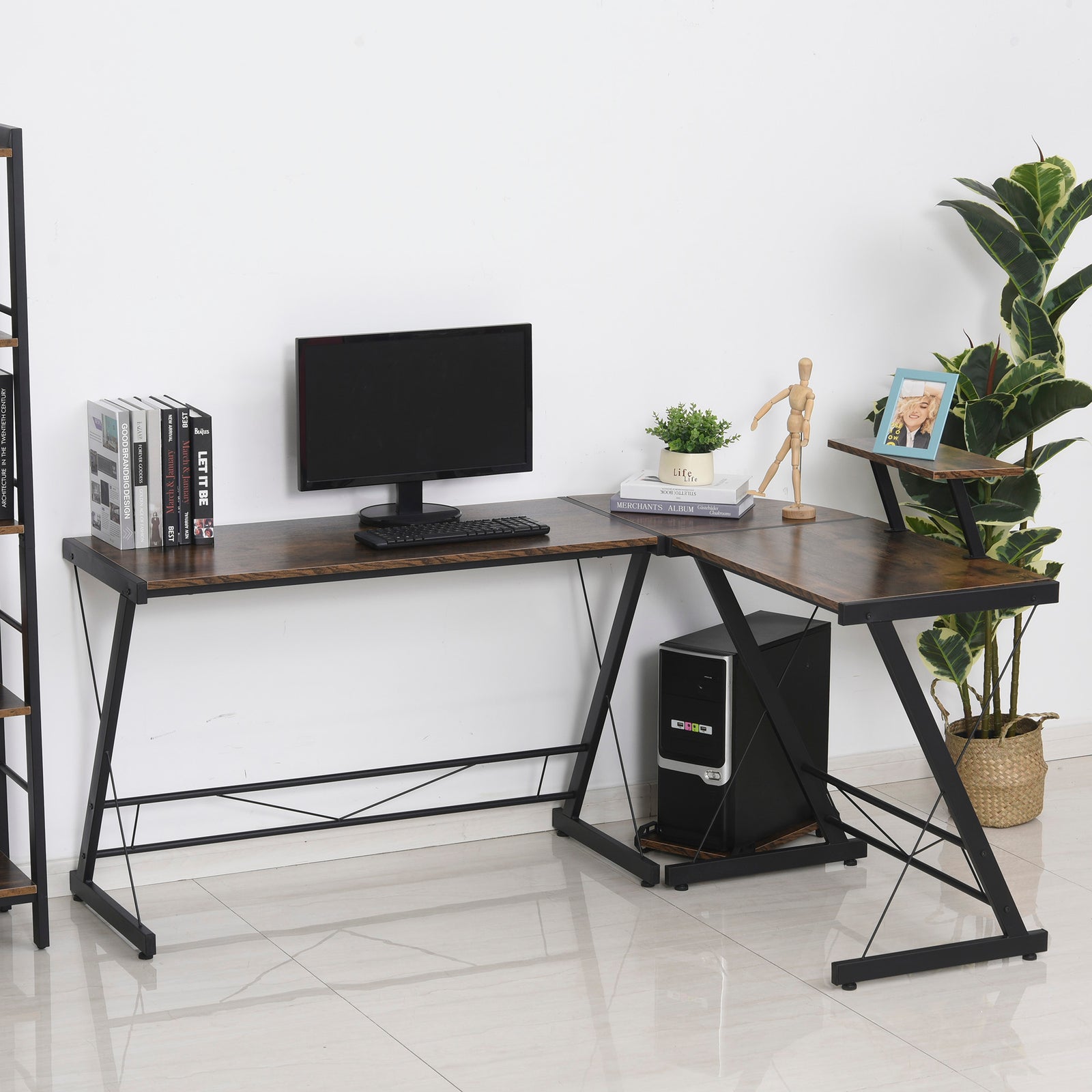 L Shaped Home Office Desk, Shelf & Cpu Stand