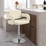 Adjustable Height Barstool Steel Pole Pu Leather | Beige