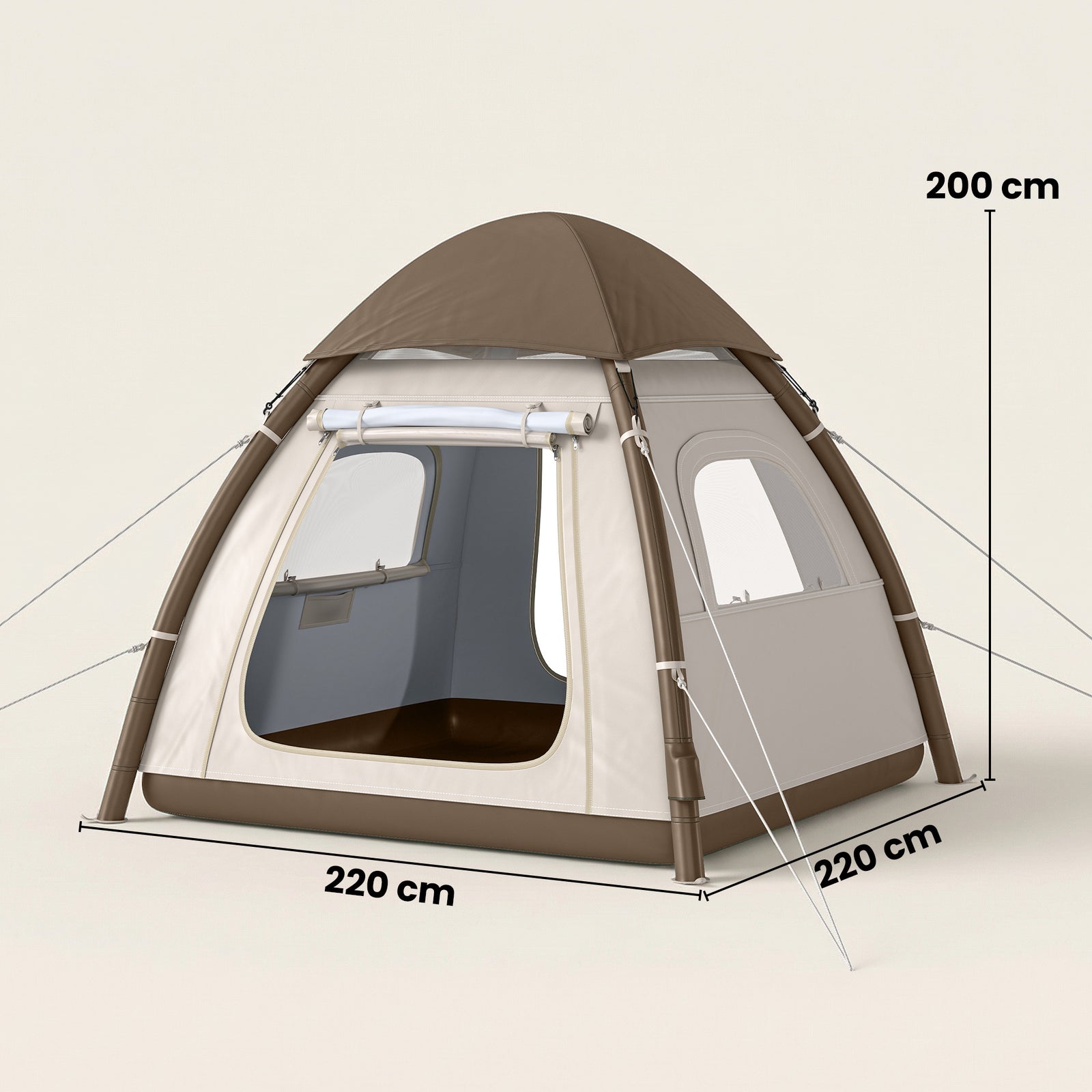 3 Man Inflatable Camping Tent W/ 3000mm Waterproof Rainfly | Brown