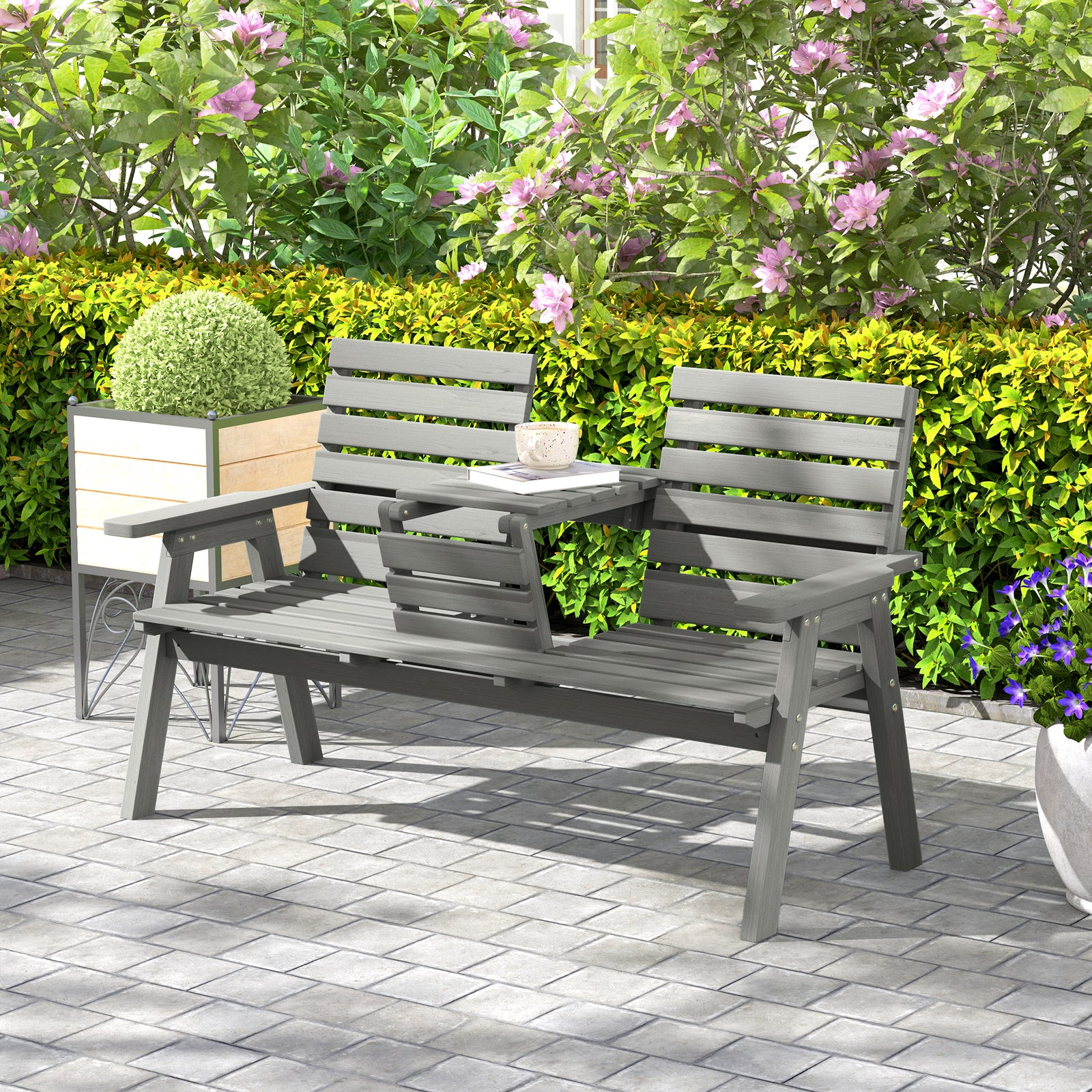 Convertable 3-seater Wood Bench Table Garden W/ Armrests