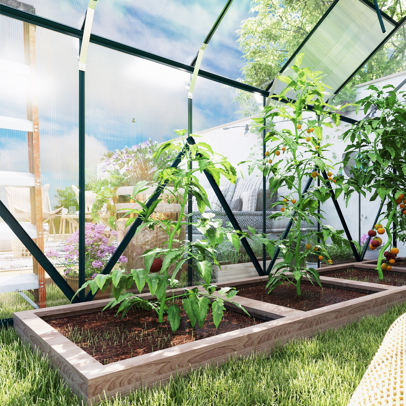 Polycarbonate Greenhouse W/ Sliding Door & Vent