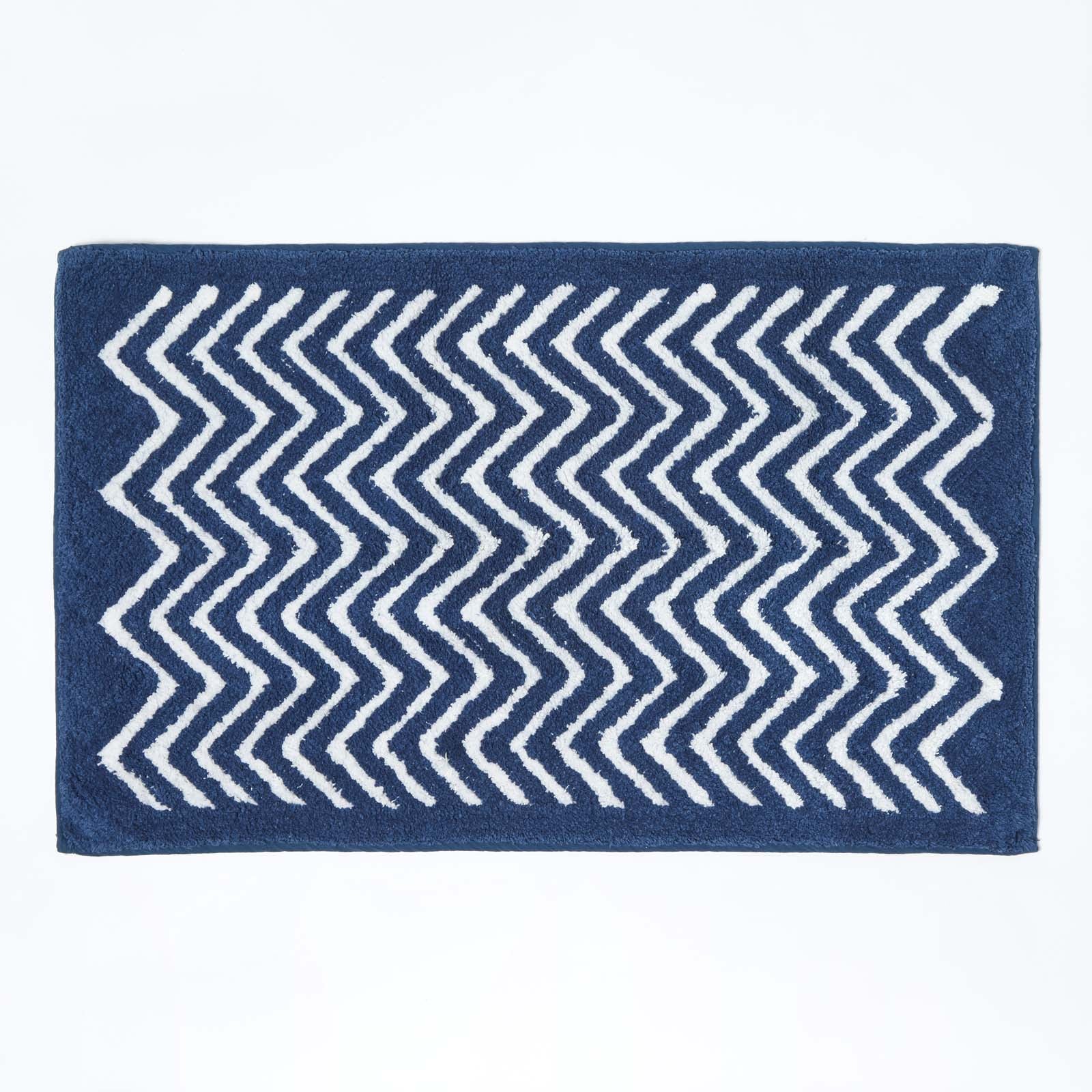 Chevron Pattern Cotton Bathmat | 50 x 80cm | Blue & White