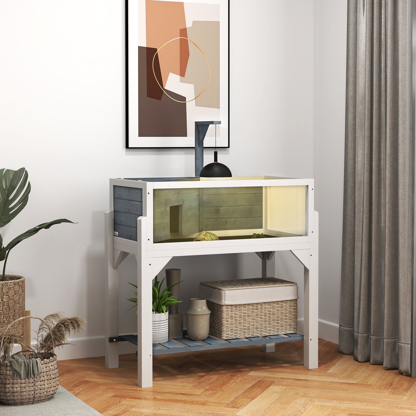 Pawhut Wooden Tortoise House With Storage Shelf, Clear Observation Windows
