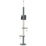 Cat Tree, Kitten Play Tower W/ Solid Scratching Post, Light Grey