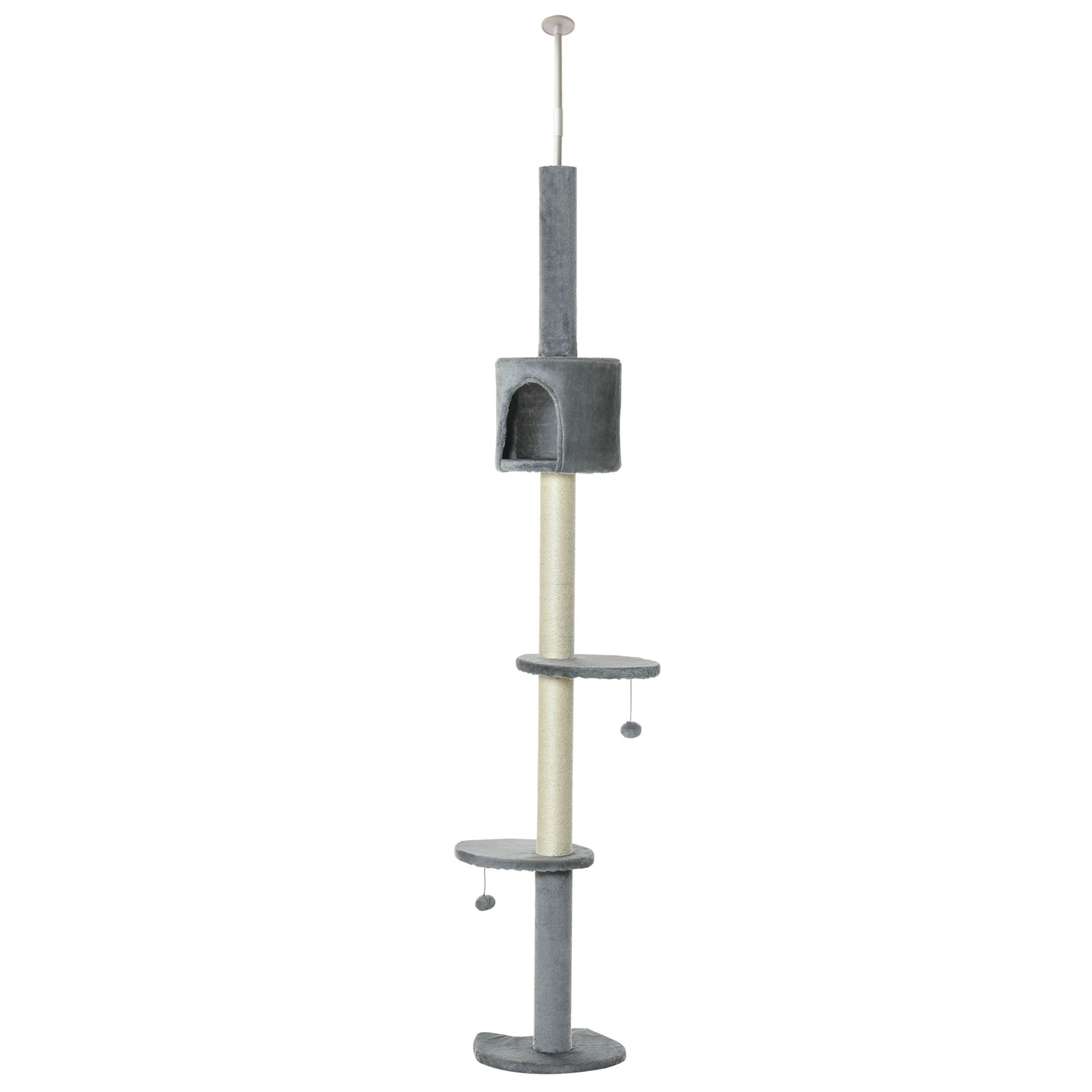Cat Tree, Kitten Play Tower W/ Solid Scratching Post, Light Grey