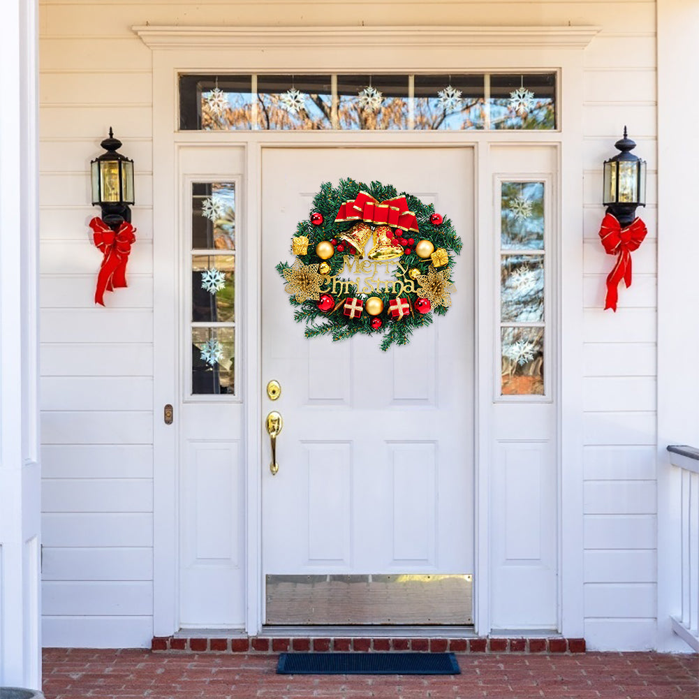 30cm Christmas Artificial Wreath With Xmas Baubles Bells Bow Knots