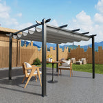 4m X 3m Outdoor Aluminium Pergola With Pu-coated Water-resistant Polyester Canopy, Adjustable Shade, Rust-resistant Black Frame