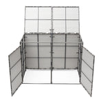 Pe Rattan Double Trash Can Storage Shed With Lid & Front Door, Outdoor Garbage Bin Enclosure, Metal Frame, Weather-resistant Wicker Design | Grey