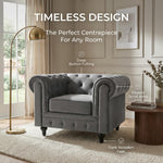 Chesterfield Scroll Arm Velvet Sofa 1 Seater | Grey