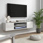 Floating Tv Unit For 60" With Shelves Cabinets | White