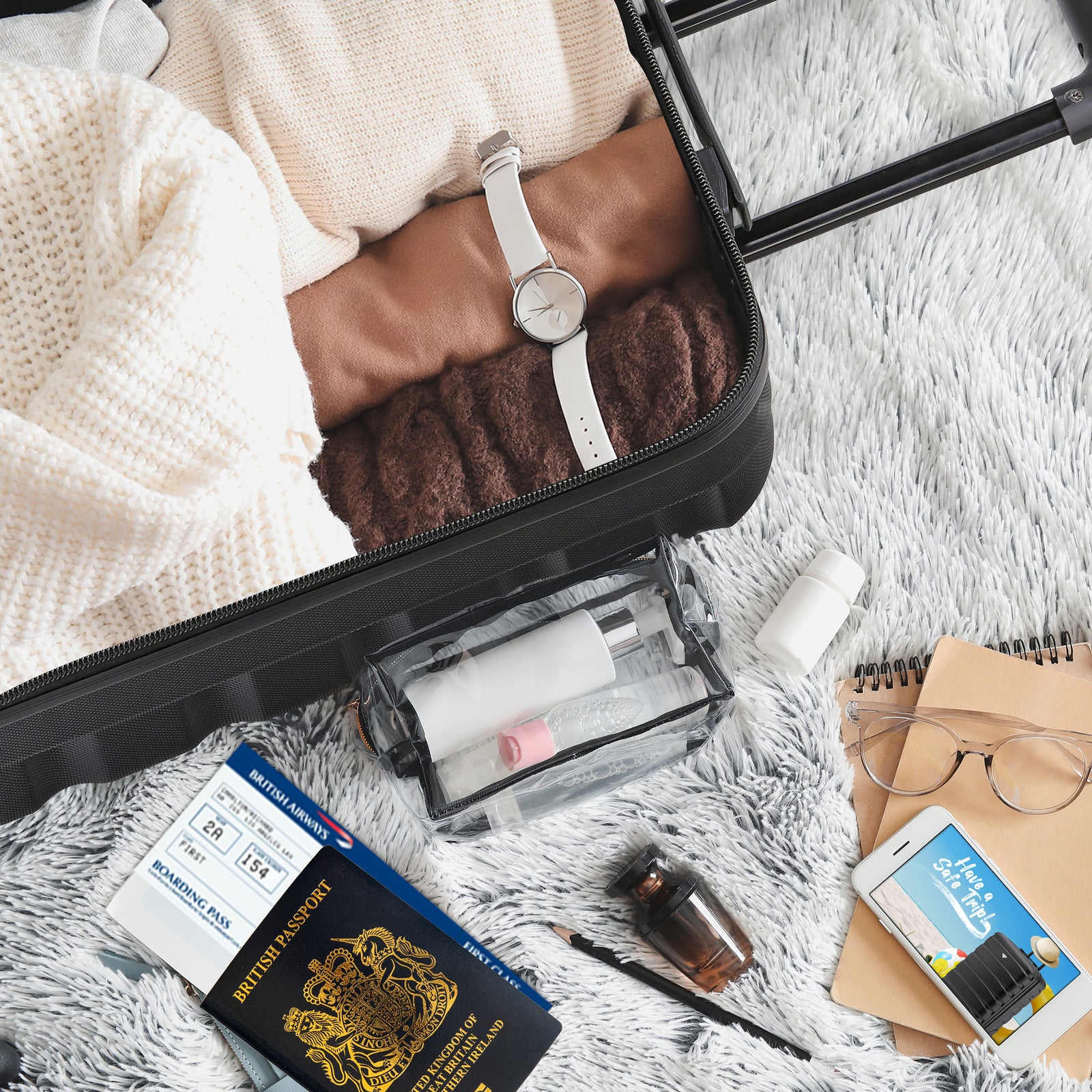 56x45x25cm Hard Cabin Suitcase - Lightweight 2-Wheel ABS Carry On Hand Luggage | Cabin | Black