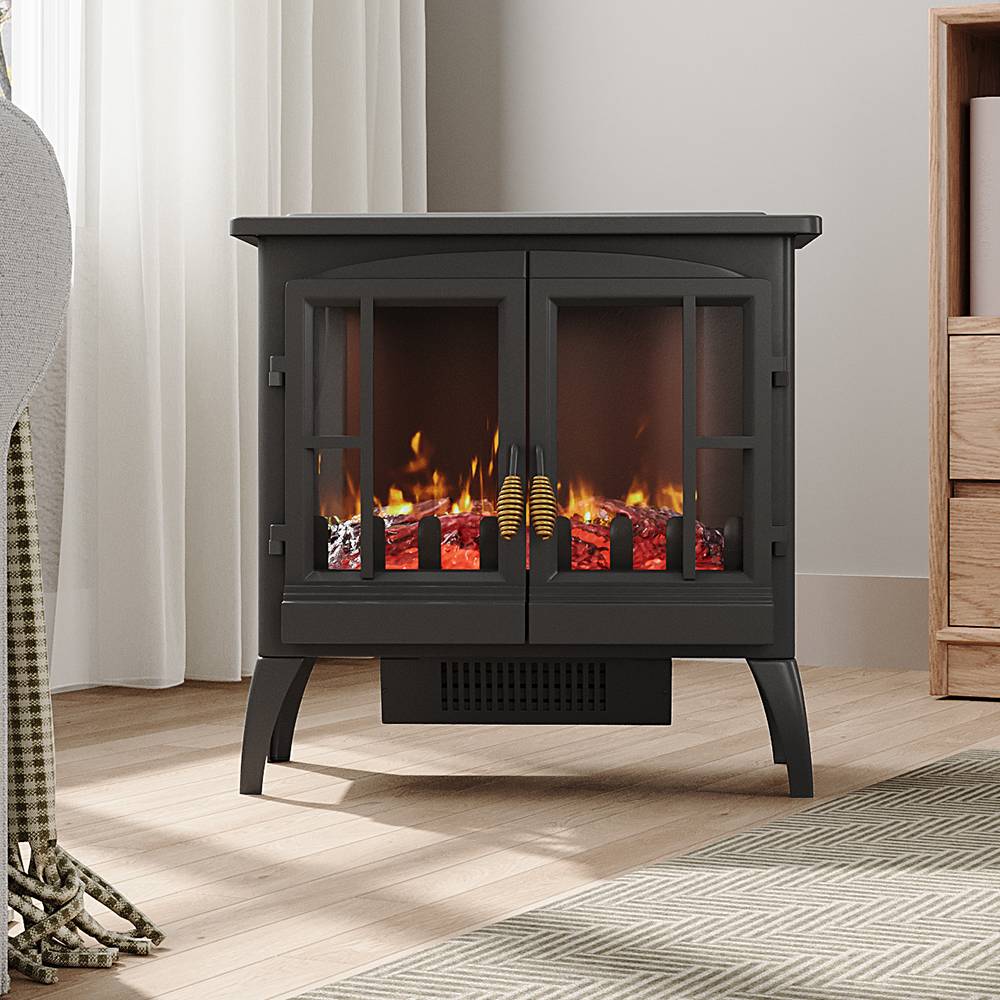 Freestanding Electric Fireplace Heater,1000w/2000w Portable Space Heater With Realistic Flame, Adjustable Brightness & Overheat Protection