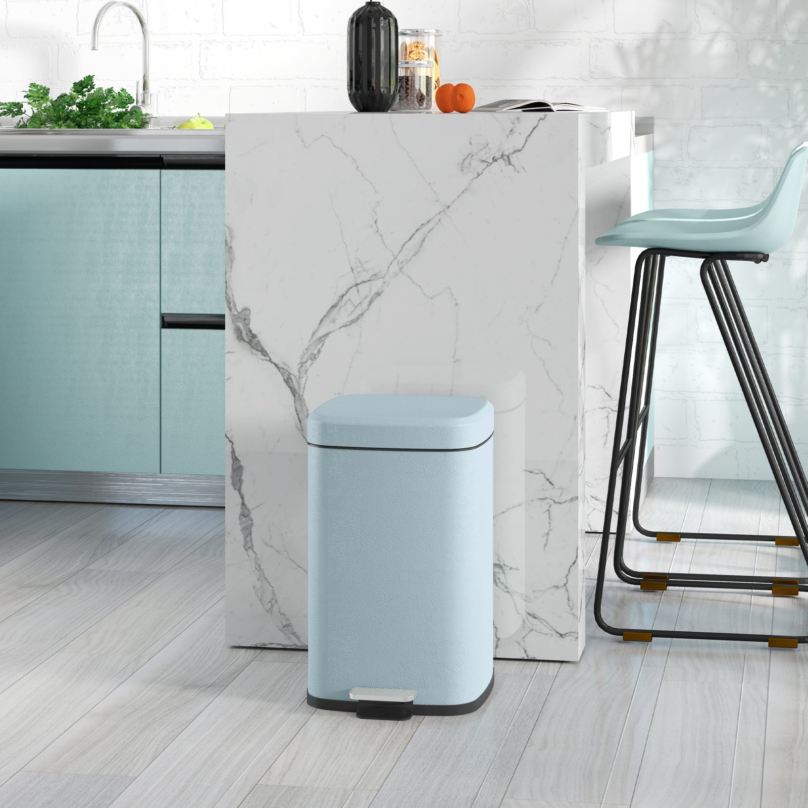 12/20l Kitchen Pedal Bin Metal Rubbish Bin Soft-close Lid | Large | Light Green