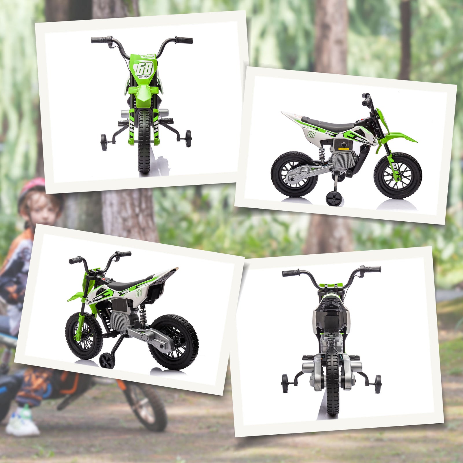 12v Kids Electric Motorbike W/ Twist Grip Throttle, Music | Green