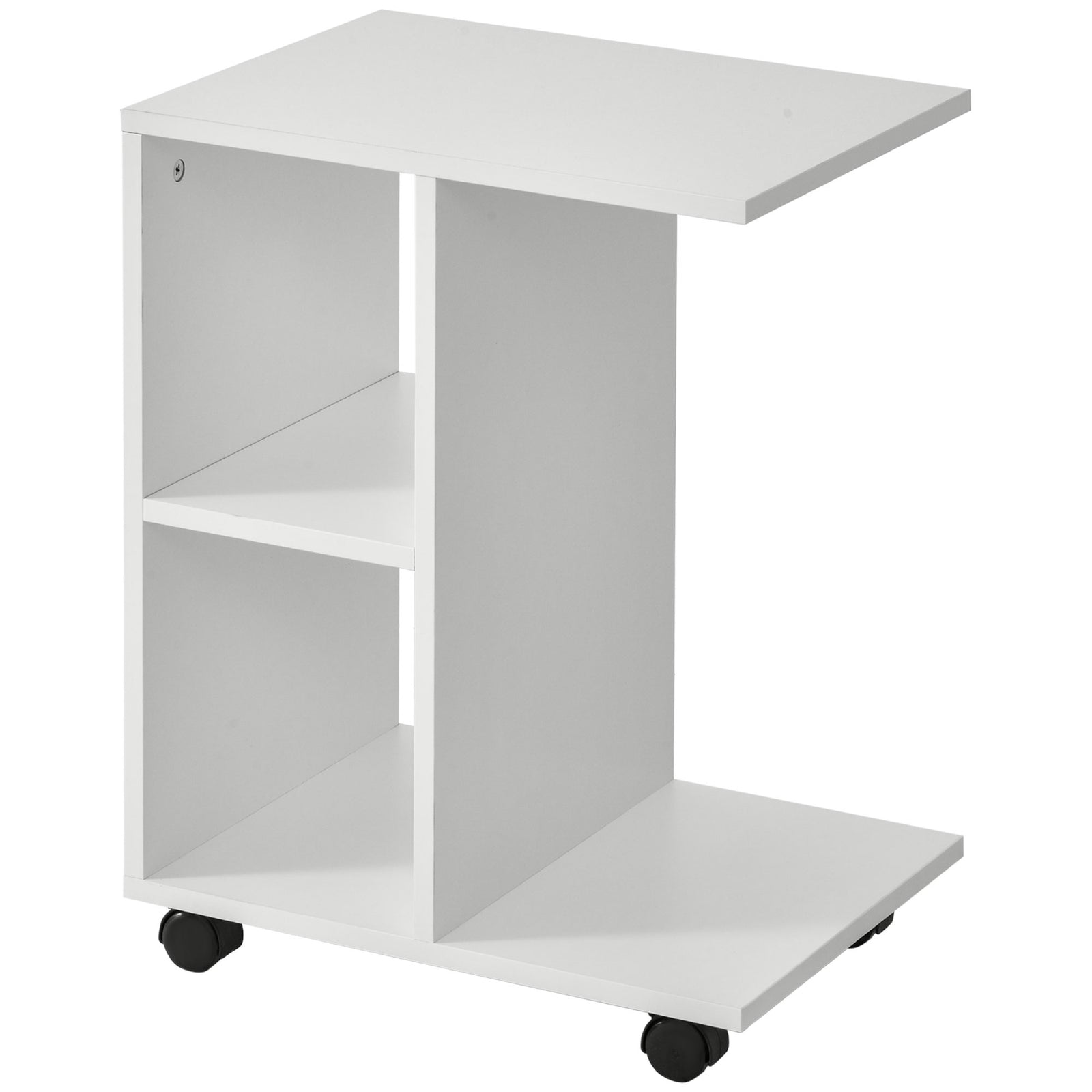 End Table Unique Storage Unit W/ 2 Shelves 4 Wheels Home | Jet Black