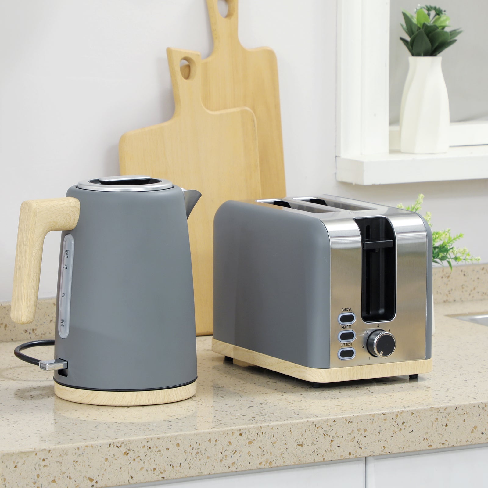 1.7l Electric Fast Boil Kettle And 2 Slice Toaster Set