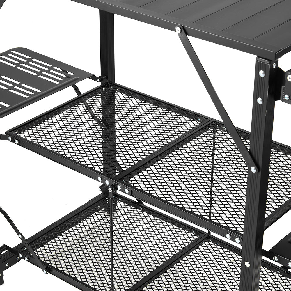 Portable Folding Camping Table With Shelves, Lightweight Aluminium Outdoor Table For Camping