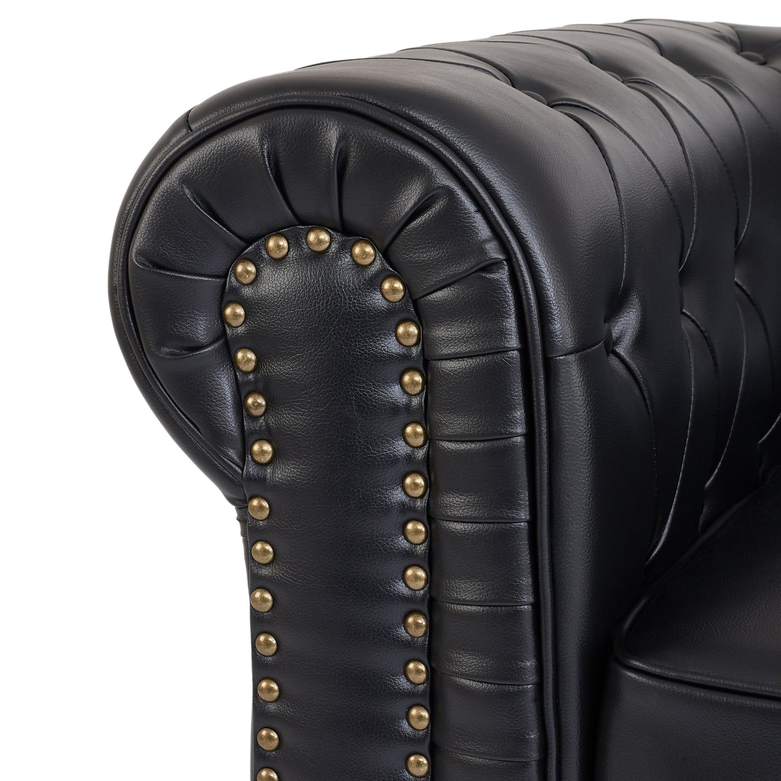 Button Tufted Faux Leather Living Room Armchair | Black