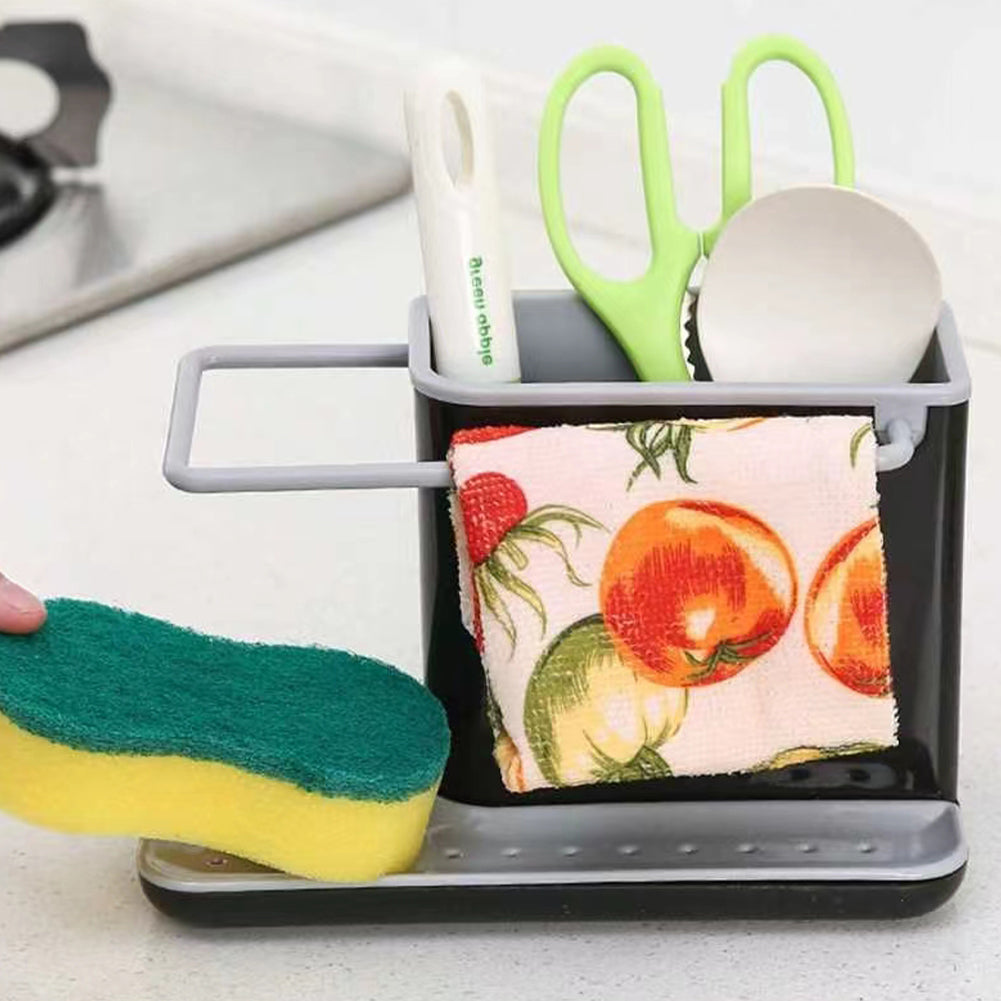 Kitchen Sponge Cloth Holder Sink Caddy Organiser | Black & Grey