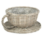 Wicker Antique Wash Tea Cup Planter | Gray