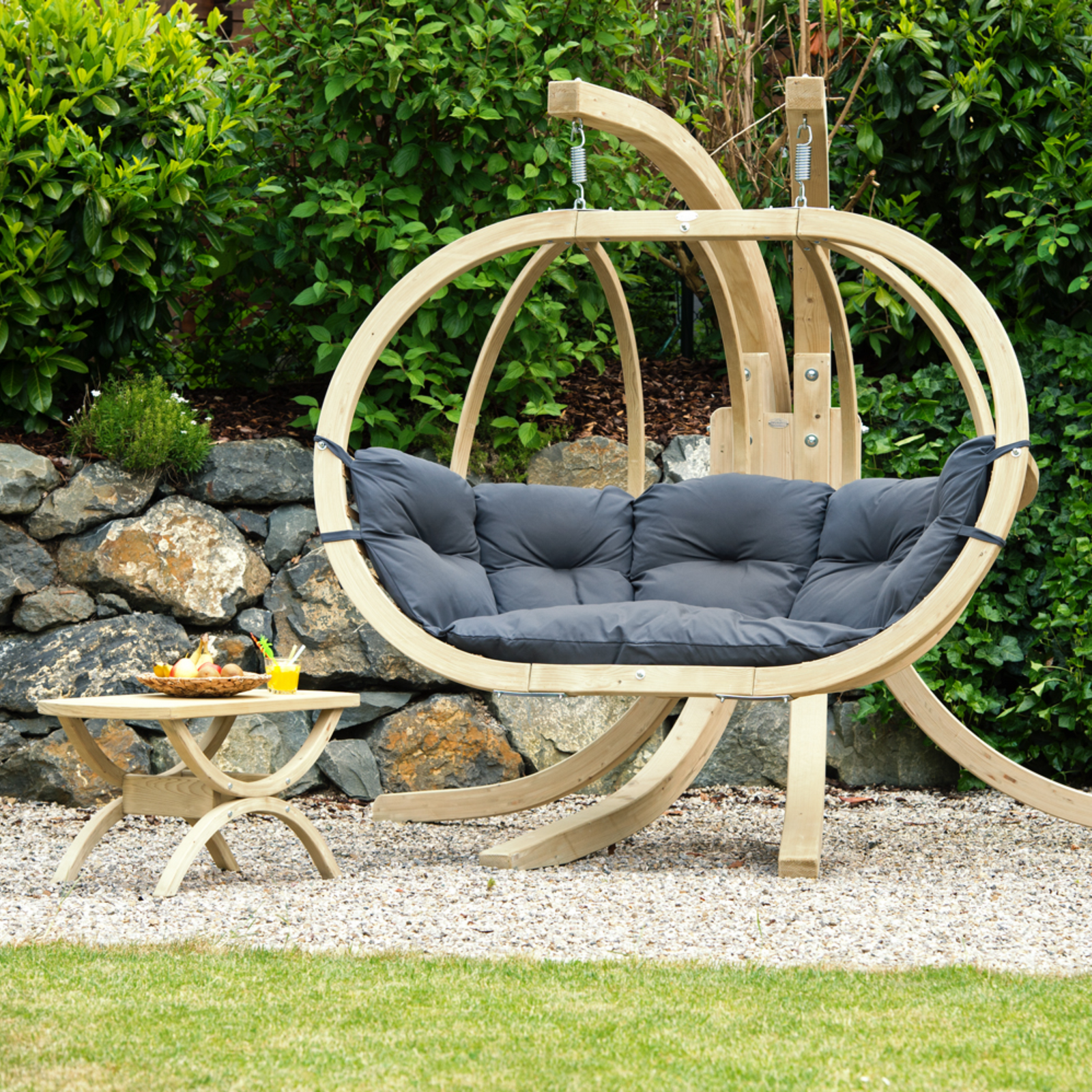 Globo Royal Double Seater Hanging Chair Set In Anthercite | Double | Blue