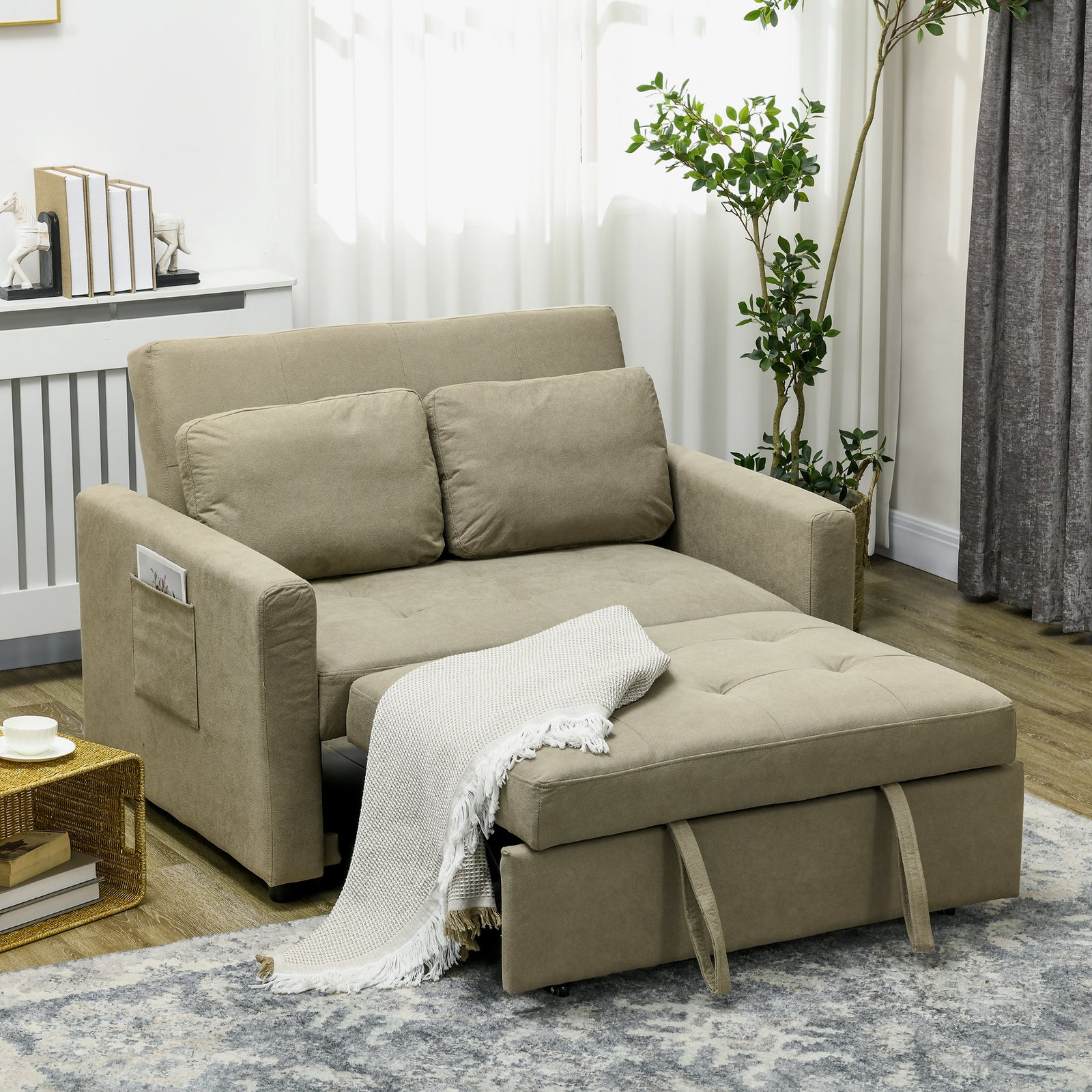 2 Seater Sofa Bed Convertible Bed Settee With Cushions | One Size | Brown
