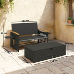 Double Garden Rattan Daybed With Storage Ottoman | Black & Blue
