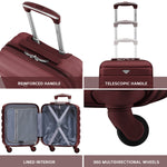 45x36x20cm Lightweight Underseat Cabin Carry On Suitcase - 100+ Airline Approved - Hard Shell Luggage - 4 Wheels | 45 x 36 x 20cm | Burgundy