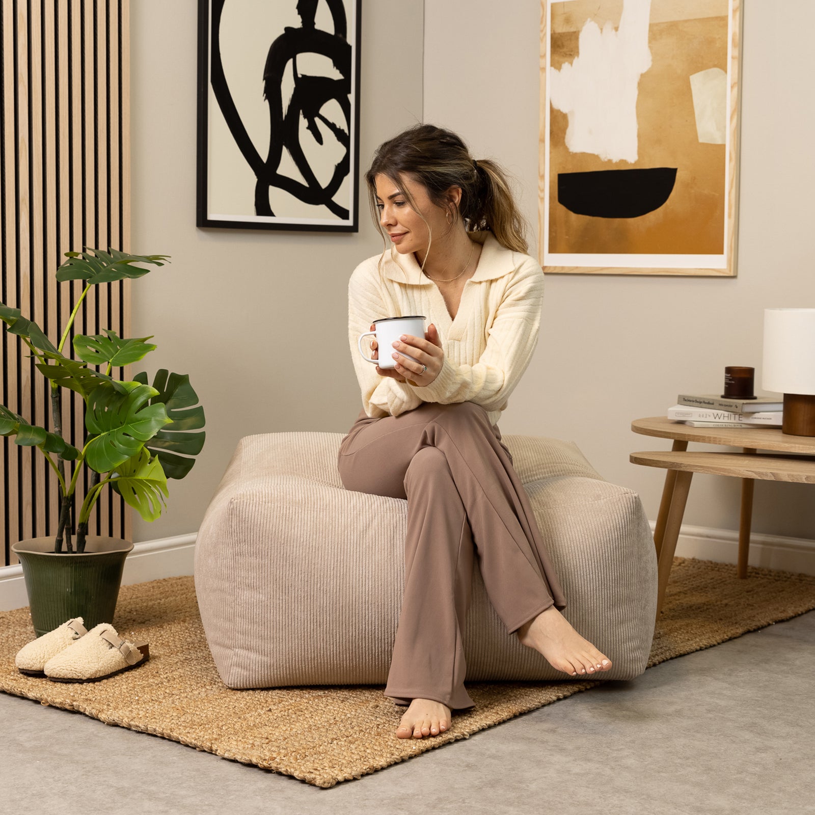 Tetra Cord Extra Large Pouffe | Beige