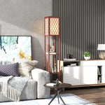 Modern Floor Lamp Light With 3 Shelves Fabric Lampshade | Brown