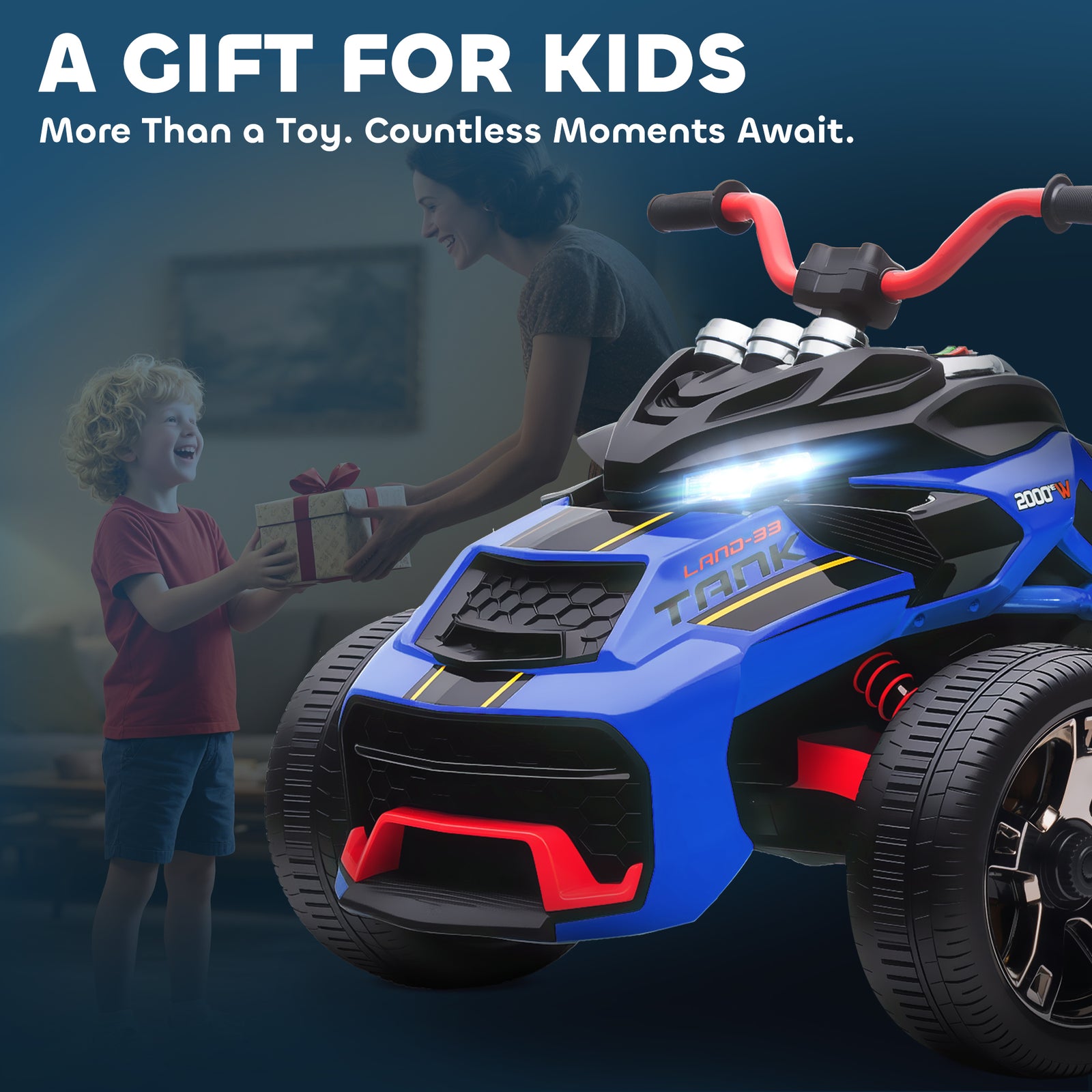12v Kids Electric Ride On Car, Battery Powered Ride On Atv | Blue