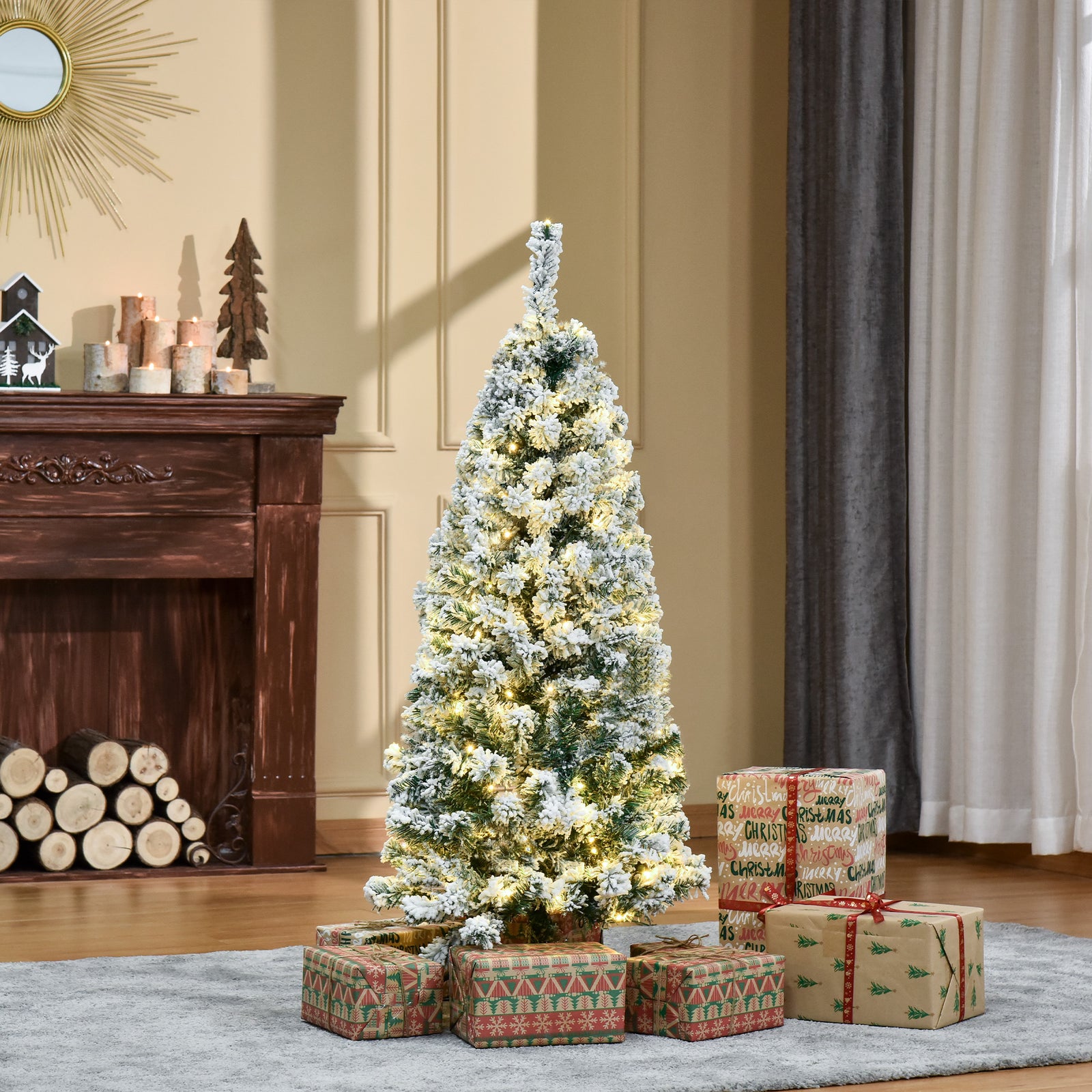 4/5/6ft Prelit Snow Flocked Christmas Tree With Light | 4ft | Green