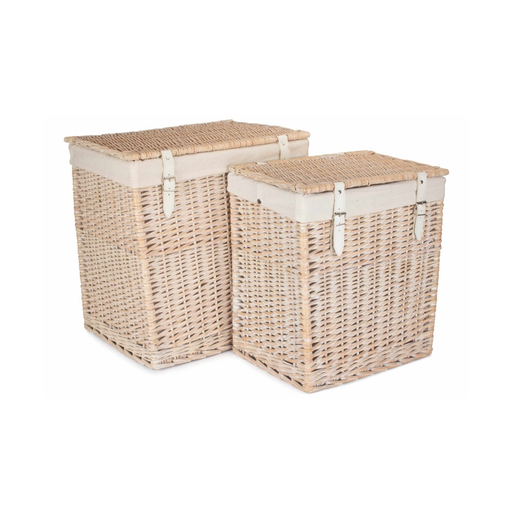 White Cotton Lined Boutique White Wash Laundry Baskets | Set-of-2 | White
