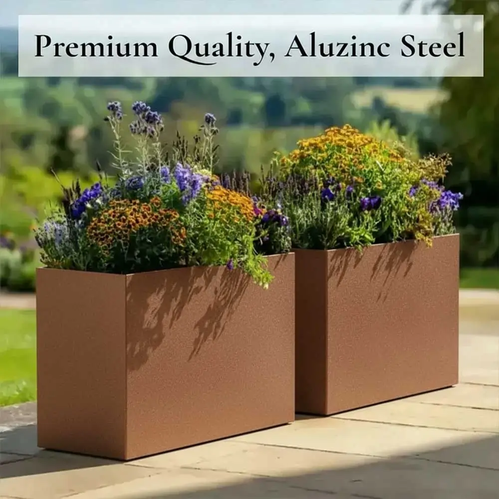 Long Zinc Galvanised Tall Trough Planter | 80cm x 25cm x 60cm | Copper